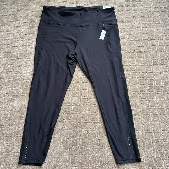 Old Navy PowerSoft Leggings Women's 3X Black Sheer Compression Pockets 7/8 Ankle - Picture 1 of 9